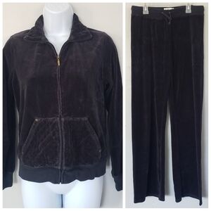 Bugatchi Vintage Y2K Black Velour Set Track Suit Pants Jacket Women's Small